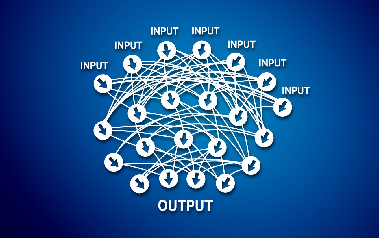 Deep learning , Machine learning and artificial intelligence concept. Infographic of deep learning with blue background